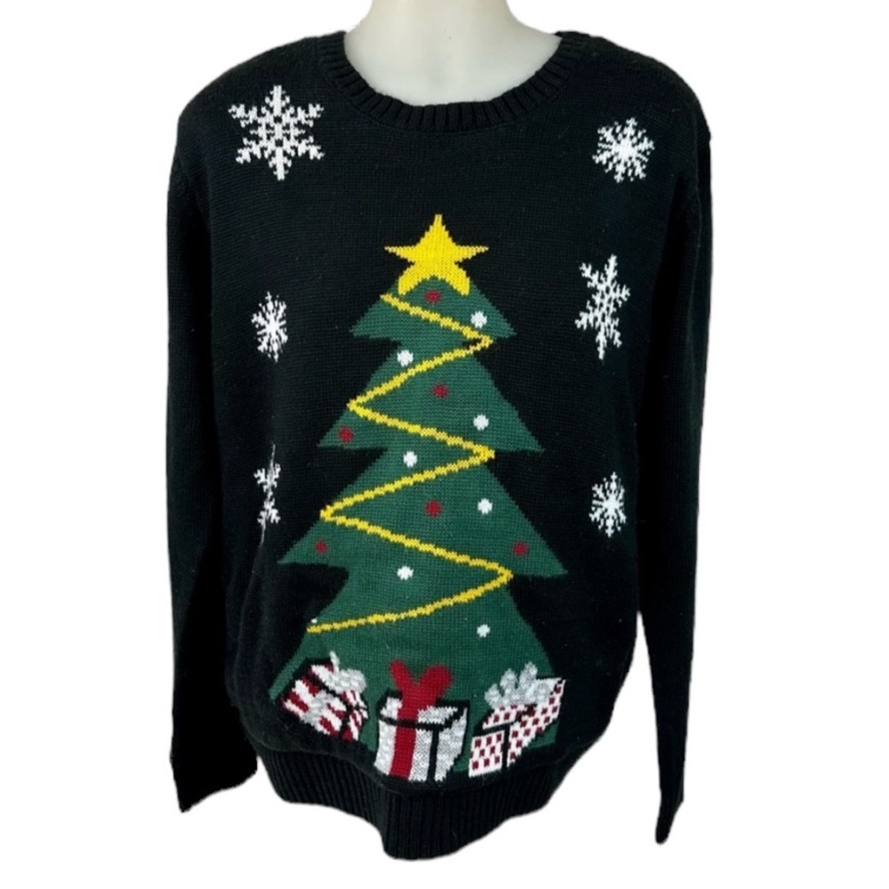LOVE BY DESIGN Sweater Light Up Christmas Tree Black Green size Large - Picture 1 of 13